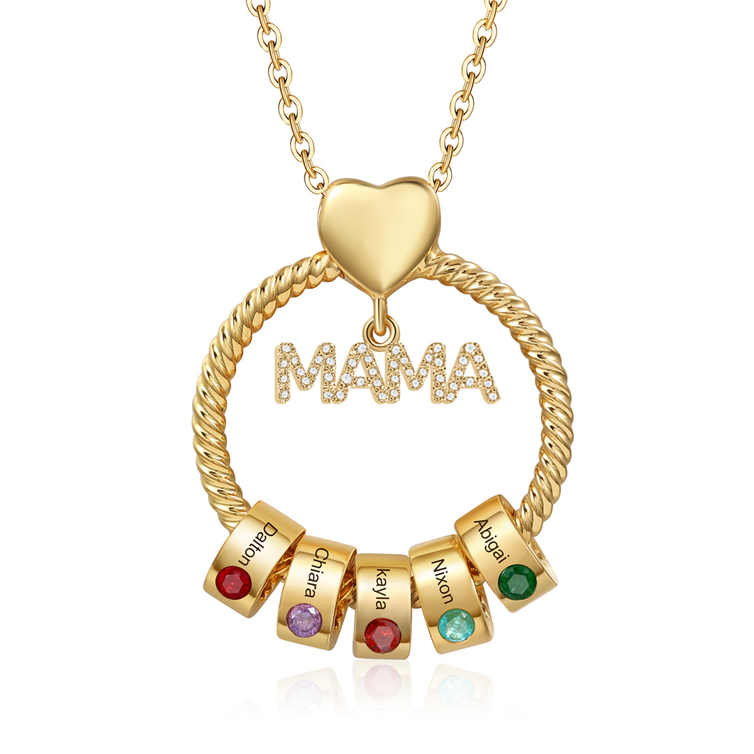5 Names-Personalized Mom Necklace Set With  Premium Custom Necklace With 5 Birthstones Engraved Names Gift For Mother