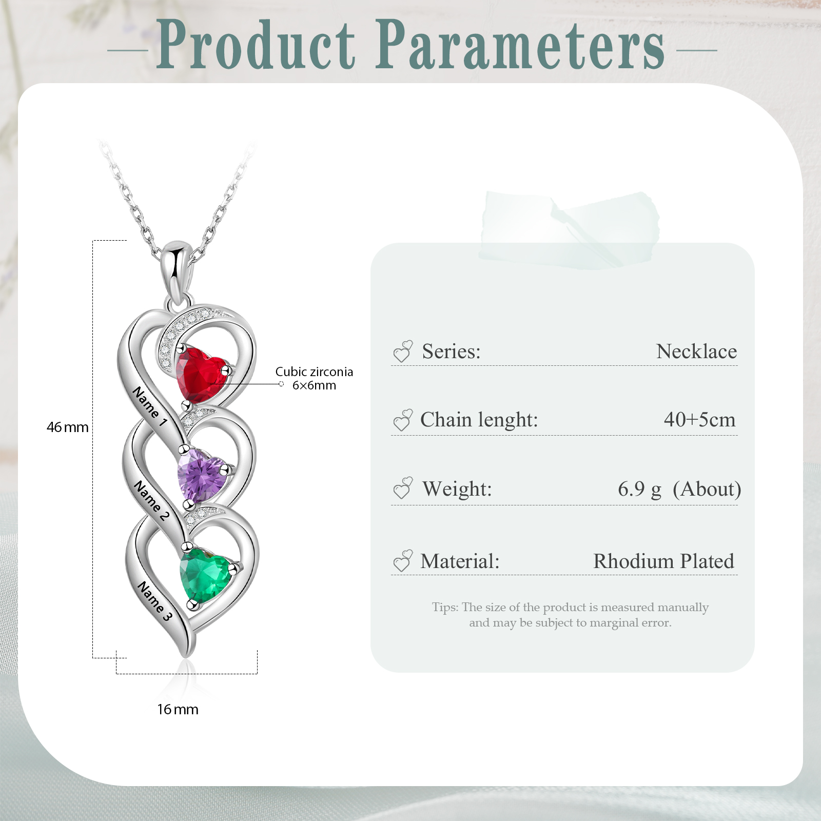 3 Name - Personalized Love Necklace with Customized Name and Birthstone, A Perfect and Exquisite Gift for Her