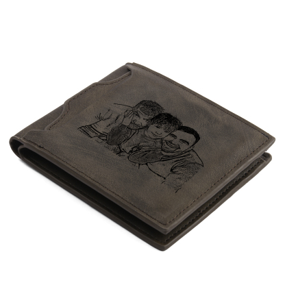 6 Names - Personalized Photo Custom Leather Men's Folding Wallet as a Father's Day Gift for Dad