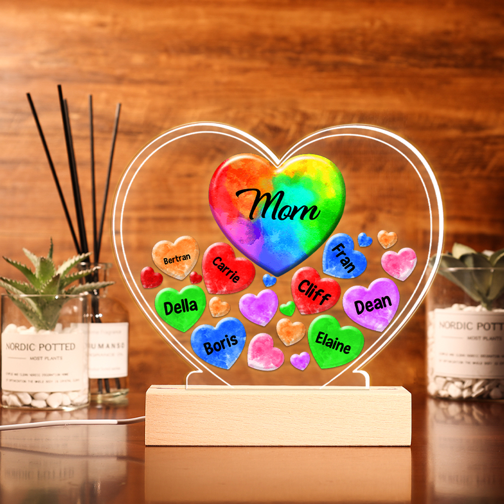 Personalized Customized 1-14 Names Colorful Love Style Home Night Light with Customized Text LED Light Family Gift for Mom