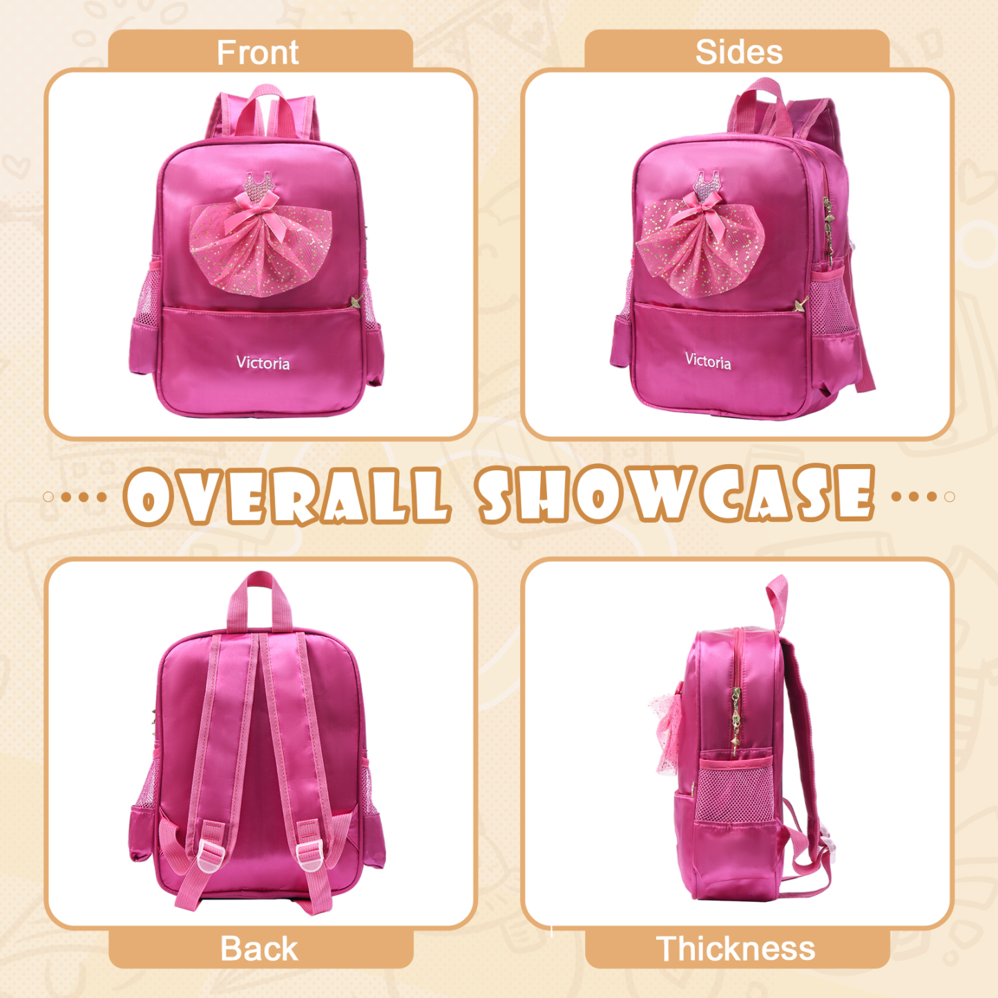 Personalized Name Band Princess Dress Accessories Satin Children Backpack Back To School Gift