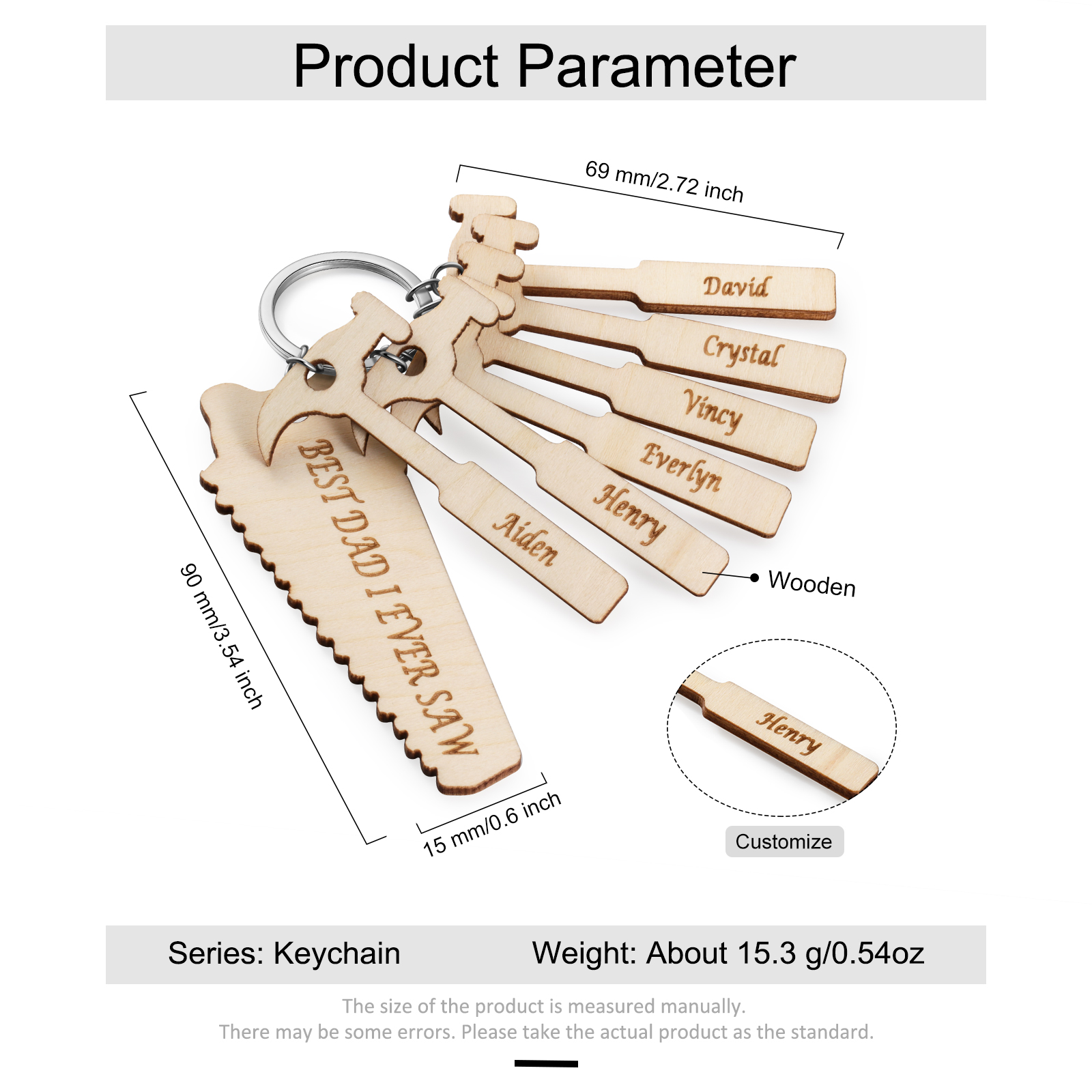 Personalized Keychain Engraved 6 Names Keychain Gifts For Father