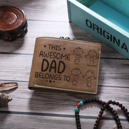 4 Names-Personalized Doll Customized Leather Men's Wallet Customized Name Folding Wallet for Dad