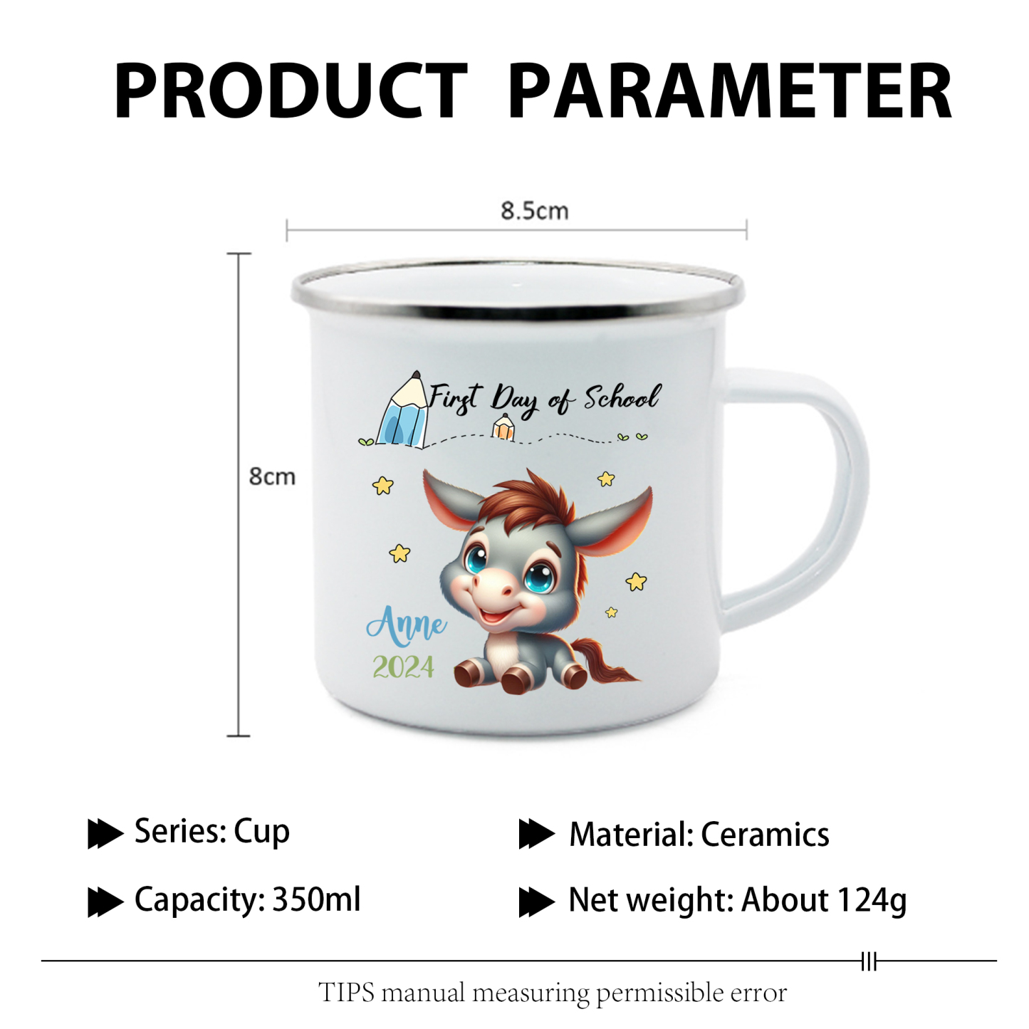 Personalized Name And Date Mug Cute Cartoon Donkey Mug Back To School Gift For Kids