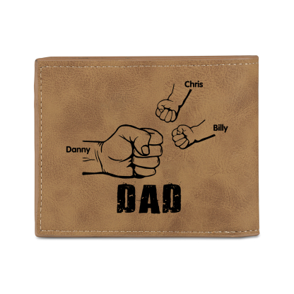 3 Names - Personalized Photo Custom Leather Men's Folding Wallet as a Father's Day Gift for Dad