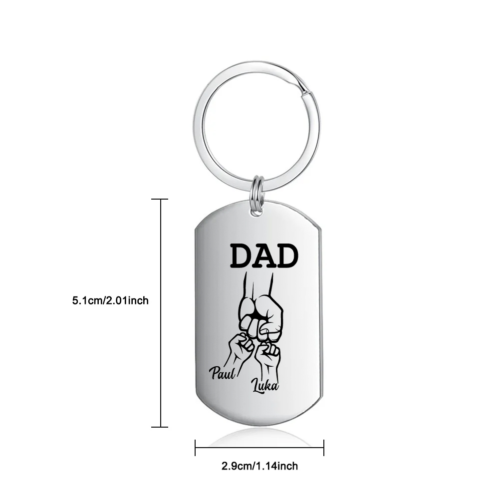2 Names - Customized Dad Fist Keychain Set l Gift Box with Gift Card for Dad
