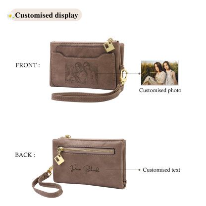 Personalized Photo & Text PU Leather Wallet Coin Purse Three Colors Available Gift for Her