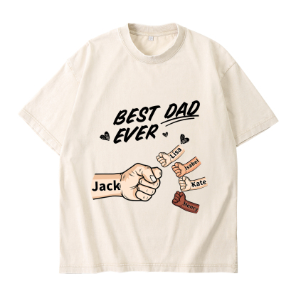 Best Dad Ever - Personalised 2–7 Names Family T-Shirt Custom Fist Bump Short Sleeve Father's Day Gifts For Dad
