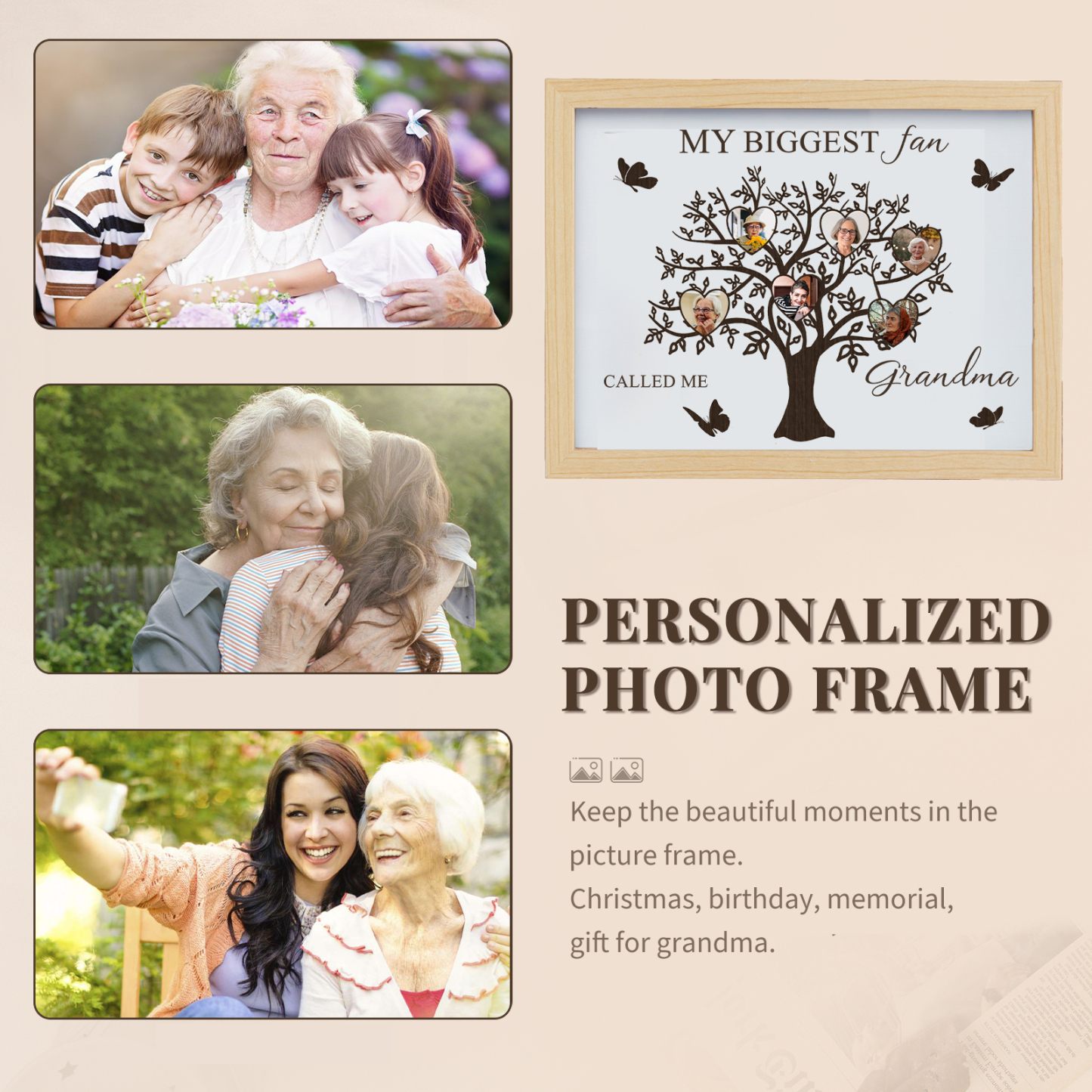 6 Photos-Personalized Family Color Or Black And White Frame Custom 6 Photos And Text LED Night Light