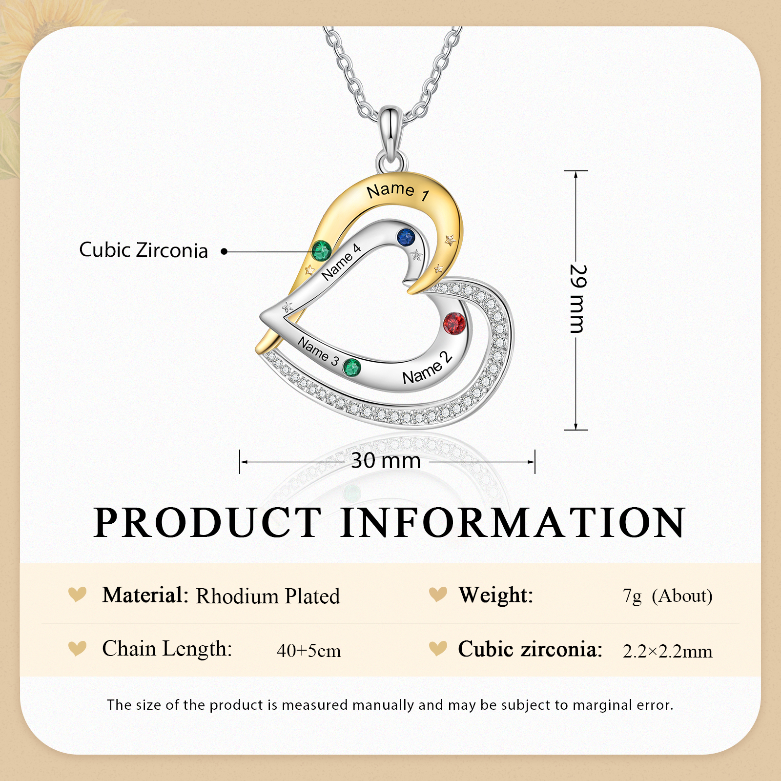 4 Names - Personalized Love Necklace with Customized Name and Birthstone, A Special Gift for Her