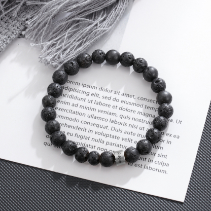 1 Name Black Lava Beads Bracelet Men's Bracelet with Lion Card Custom Gift for Dad