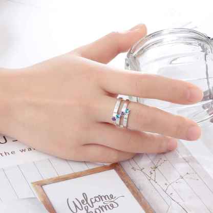 S925 Silver Ring Personalized 4 Birthstones Mothers Ring With Names Gifts For Her