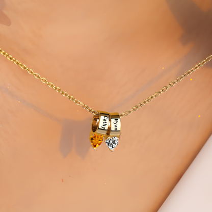 2 Names - Personalized Link Pendant Necklace with Customized Name and Birthstone Gift for Her