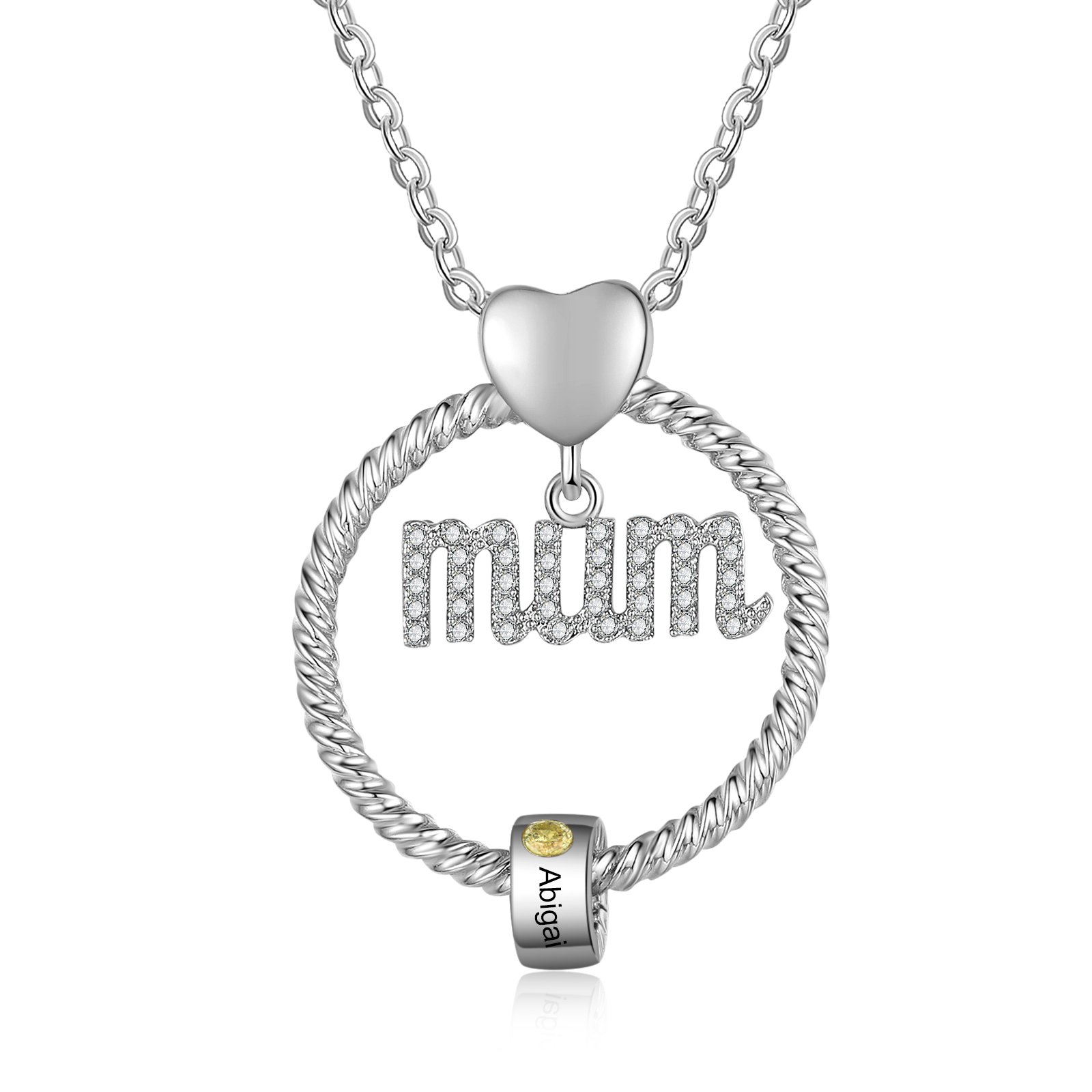 Personalized Circle Necklace With 1 Birthstone Pendant Engraved Names Gift For Mum