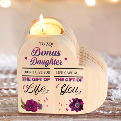 To My Bonus Daughter Christmas Gift Set with Violet Flower Heart Candle Holder Mug "Life Gave Me The Gift of You" Candlestick | Jessemade