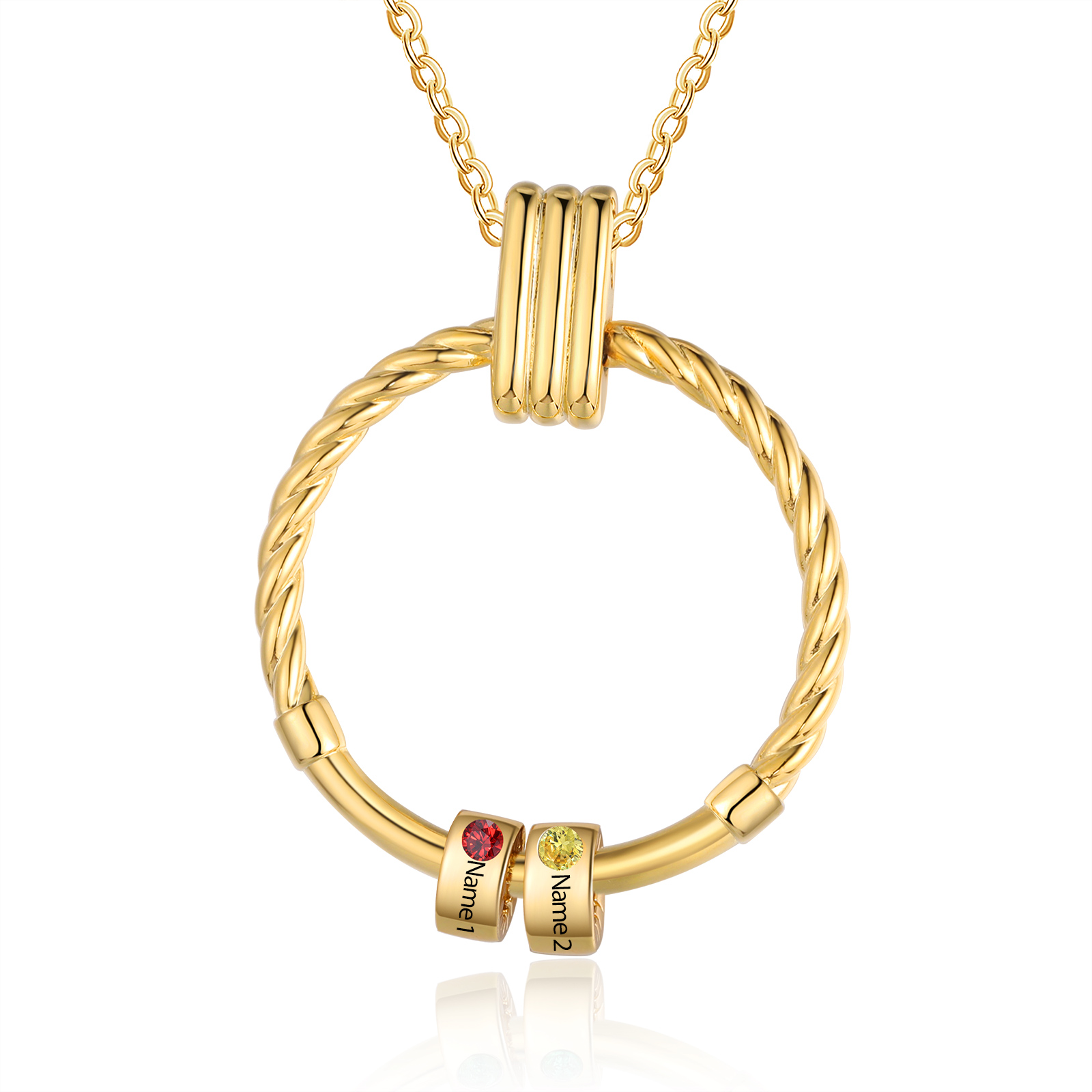 2 Names - Personalized Round Pendant Necklace Customized Name Gift for Her