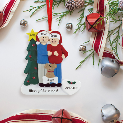 3 Names-Personalized Family Wooden Christmas Xmas Tree Decoration Ornament-Custom 3 Names And Dates Hanging Ornament Gifts For Family