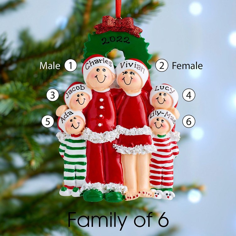 Family Pajamas Christmas Ornament Custom 4 Names Hanging Ornament Gifts For Family
