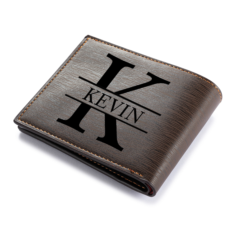 Personalized Leather Wallet Engraved Photo Short Purse Custom Folding Wallet Gifts For Grandpa