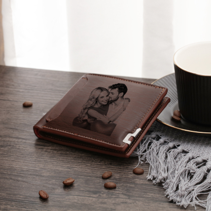 Personalized Photo Leather Men's Wallet With Card Slot Engraved Text With Gift Box For Him