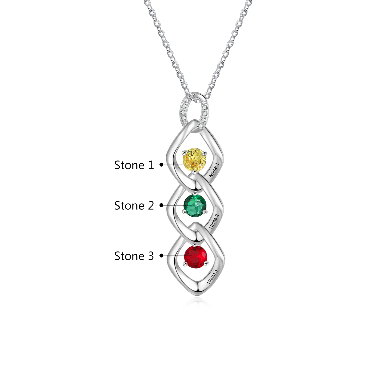 3 Names - Personalized Birthstone Necklace With Name Engraved For A Special Gift For Mom/Grandma
