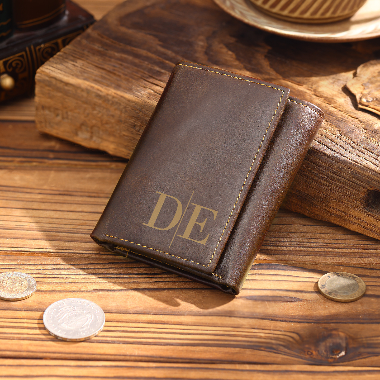 Personalized Genuine Leather Wallet With RFID Protection Trifold Custom With Initials And Name