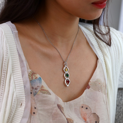 3 Names - Personalized Birthstone Necklace With Name Engraved For A Special Gift For Mom/Grandma