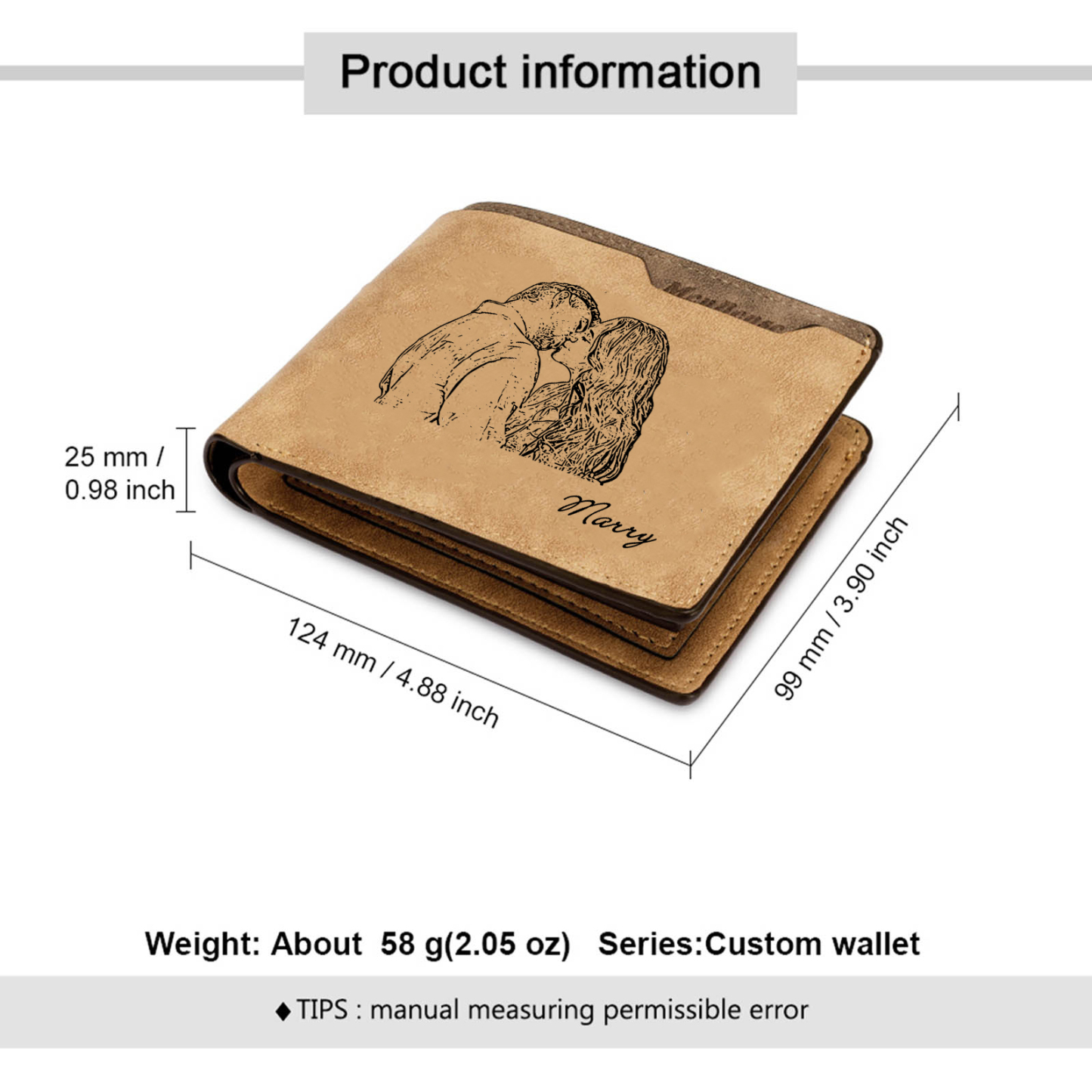 Personalized Photo Leather Men's Wallet Customized Name Letter Folding Brown Wallet For Couple