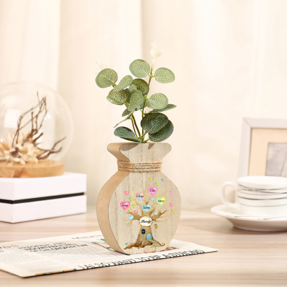 5 Names - Personalized Custom Text and Name Wooden Ornament Vase as A 