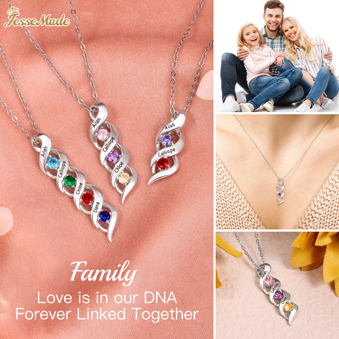 1-10 Names-Personalized Birthstones Necklace Set With Rose Gift Box-Custom Cascading Pendant Necklace Engraving 3 Names Gifts for Her