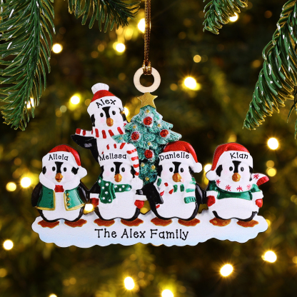 9 Names-Personalized Family Wooden Christmas Ornament-Custom 8 Names Hanging Ornament Gifts For Family-Winter Penguin Family