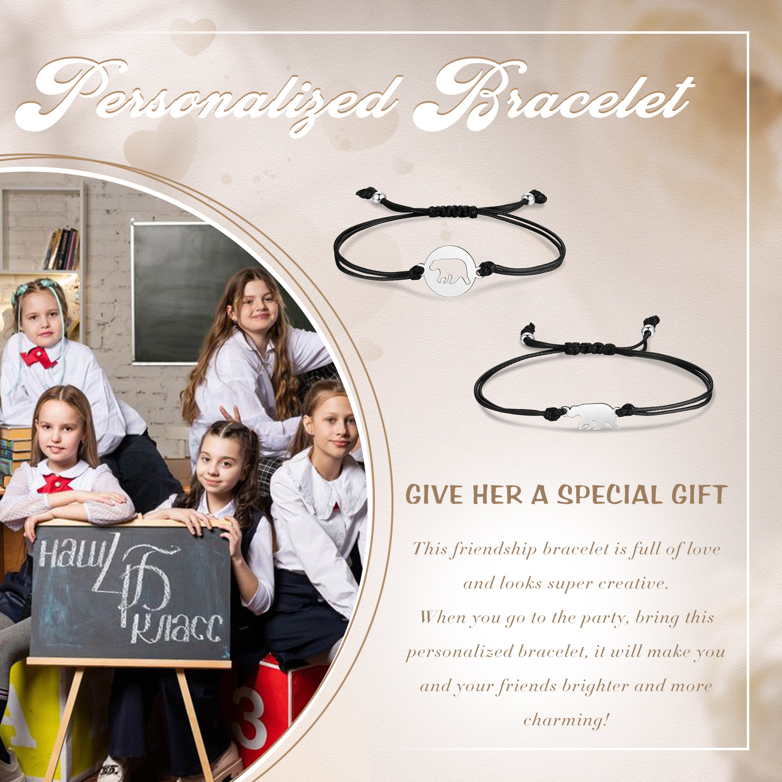 2 Pcs Bear Bracelets Stainless Steel Bear Braided Bracelets Back to School Gifts for Kids