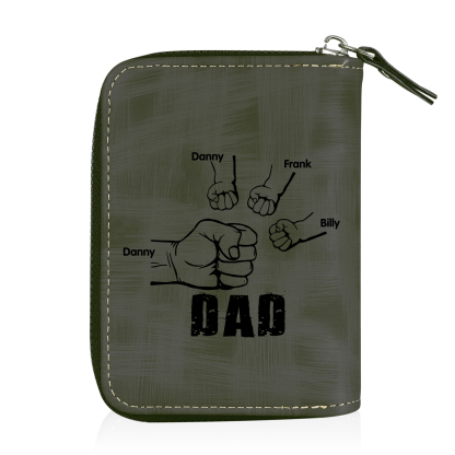 4 Names - Personalized Photo Text Custom Leather Men's Wallet Custom Name Zipper Wallet for Dad