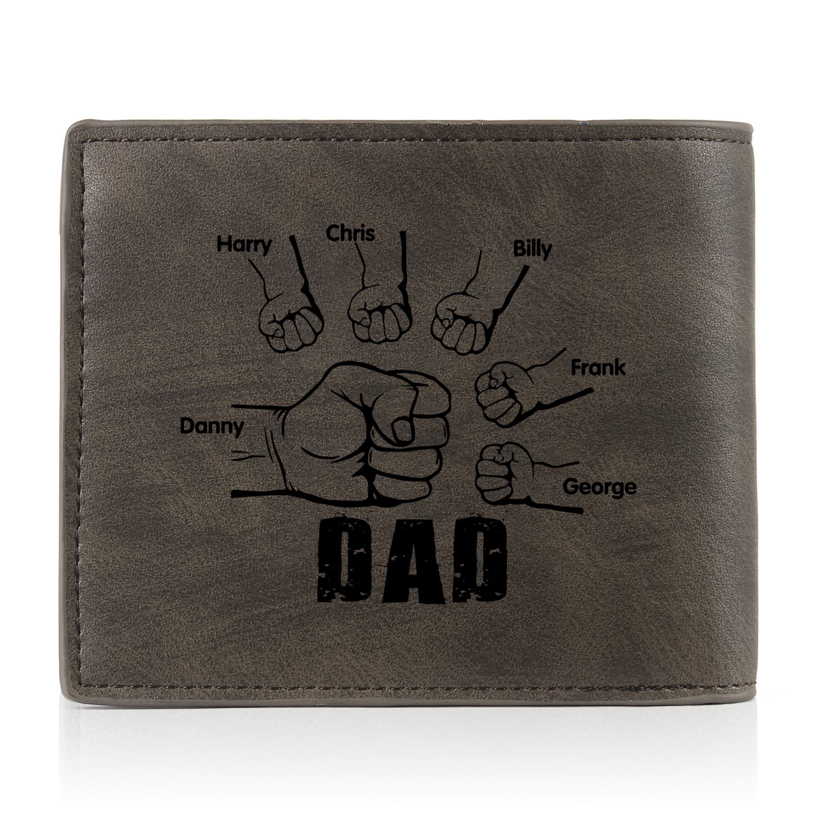 6 Names - Personalized Photo Custom Leather Men's Folding Wallet as a Father's Day Gift for Dad