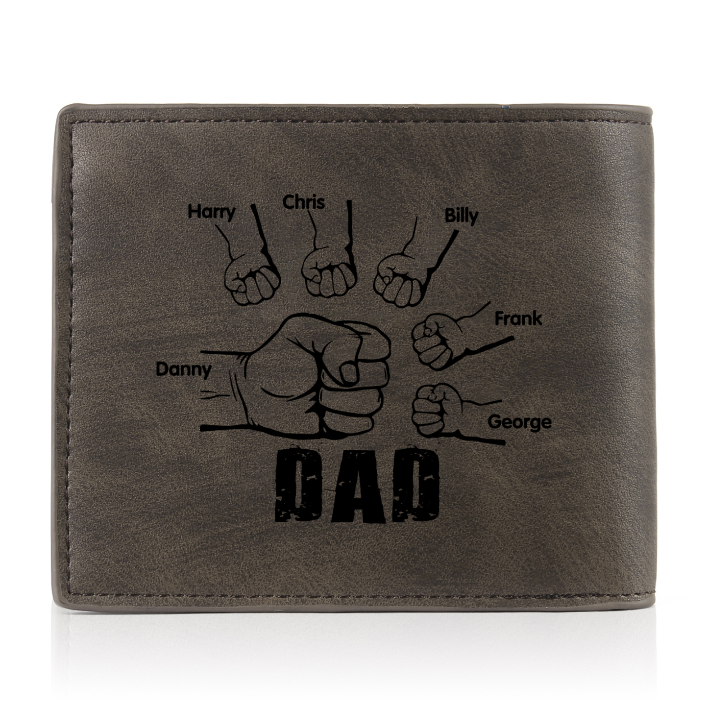 6 Names - Personalized Photo Custom Leather Men's Folding Wallet as a Father's Day Gift for Dad