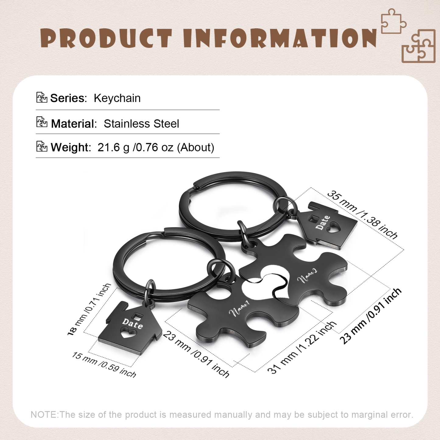 Personalized Name Puzzle Couple Keychain Engrave Date Matching Couple Gifts, Special Gift For Him/Her