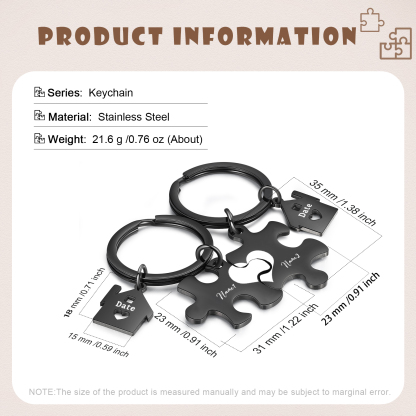 Personalized Name Puzzle Couple Keychain Engrave Date Matching Couple Gifts, Special Gift For Him/Her