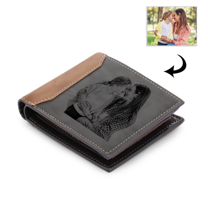 Personalized Leather Wallet Engraved Photo Short Purse Gifts For Men
