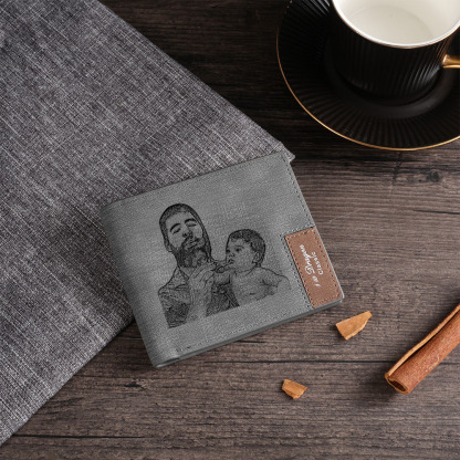 Personalized Leather Wallet Engraved Photo Short Purse Custom Folding Wallet Gifts For Grandpa
