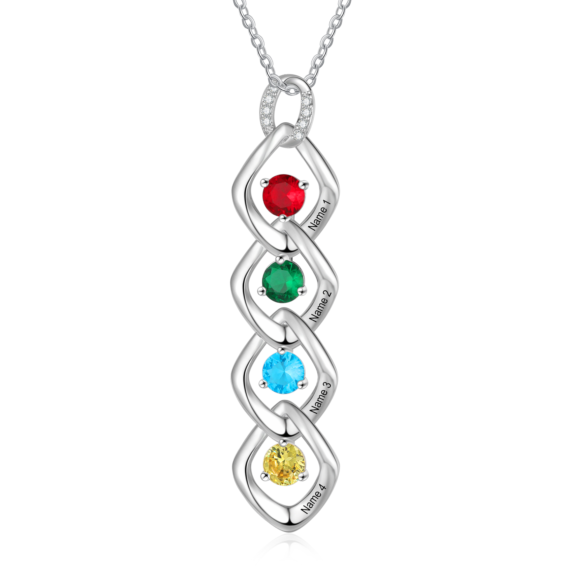 4 Names - Personalized Birthstone Necklace With Name Engraved For A Special Gift For Mom/Grandma