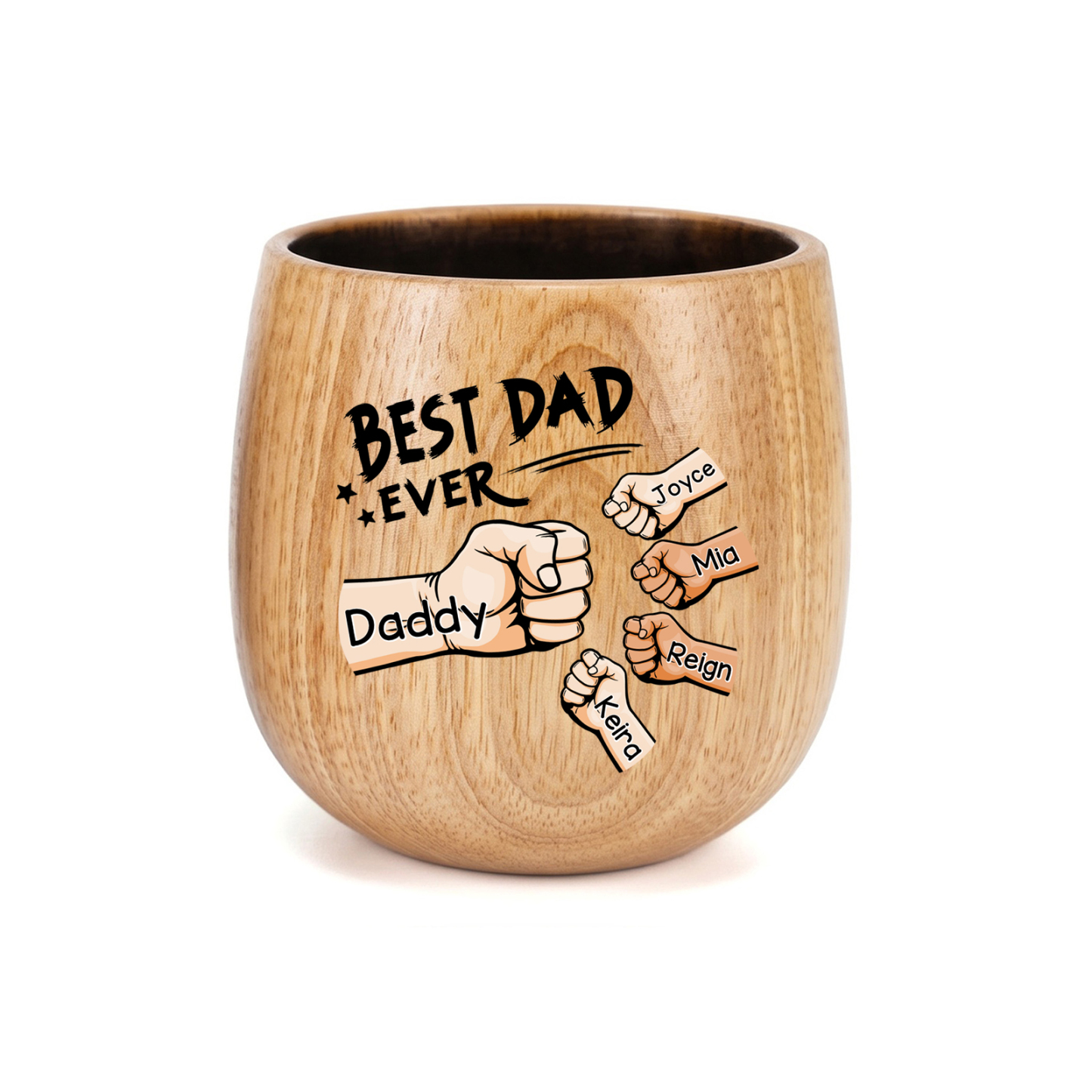 Personalized Wooden Whiskey Cup Custom with 2-6 Fist Bumps and Names