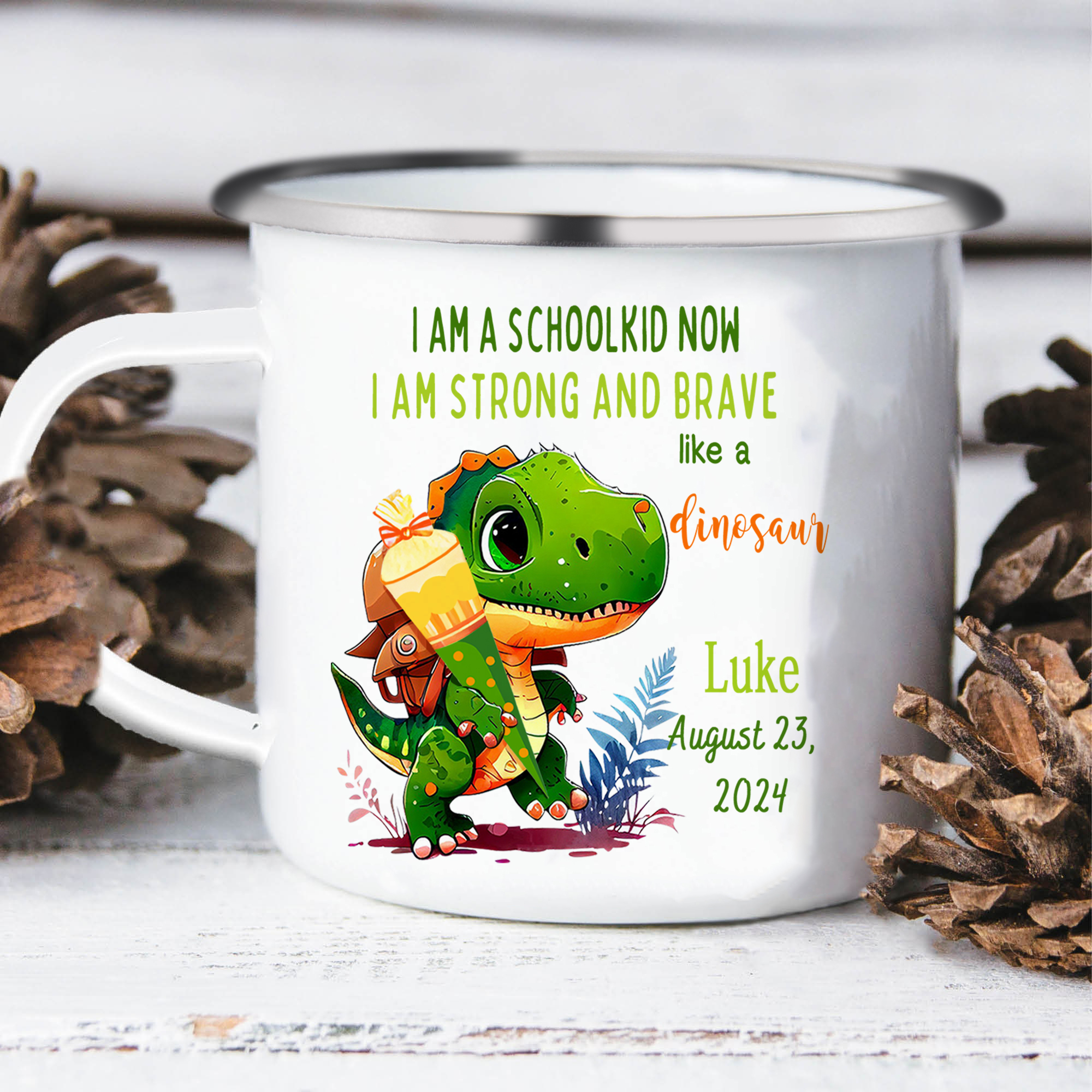 Personalized Name And Date Mug Dinosaur Mug Back To School Gift For Kids