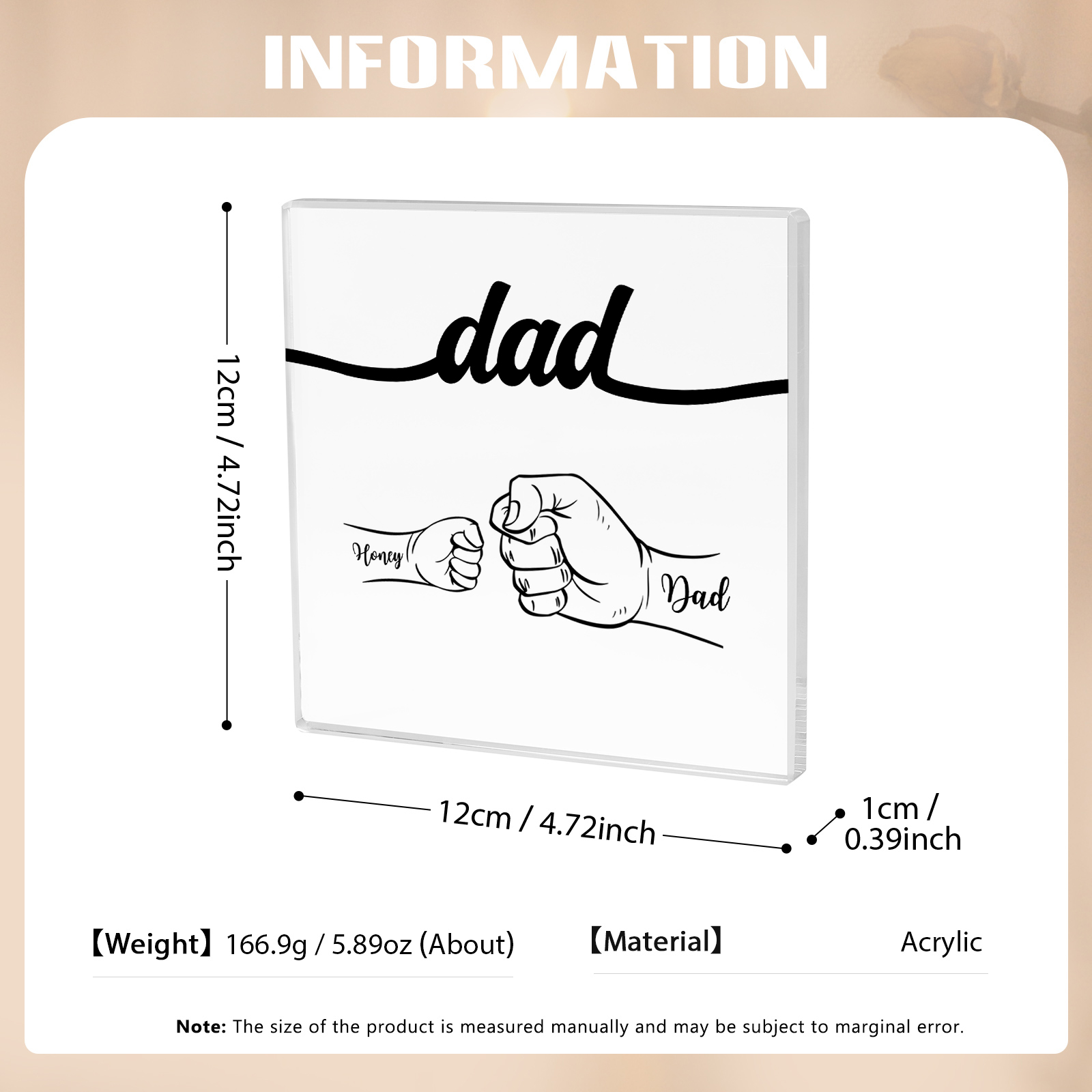 2 Names - Personalized Fist Acrylic  Keepsake Custom Text Acrylic Plaque Ornament Gift for Dad