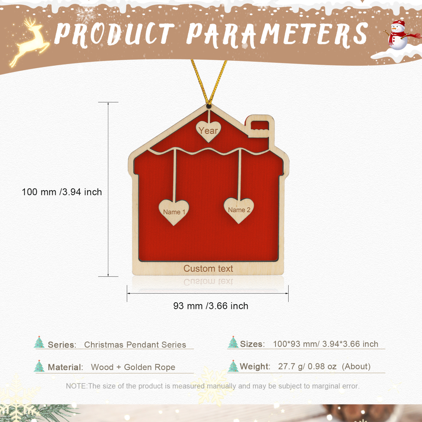 2 Names-Personalized Family Wooden Christmas Xmas Tree Decoration Ornament-Custom 2 Names And Year Hanging Ornament Gifts For Family