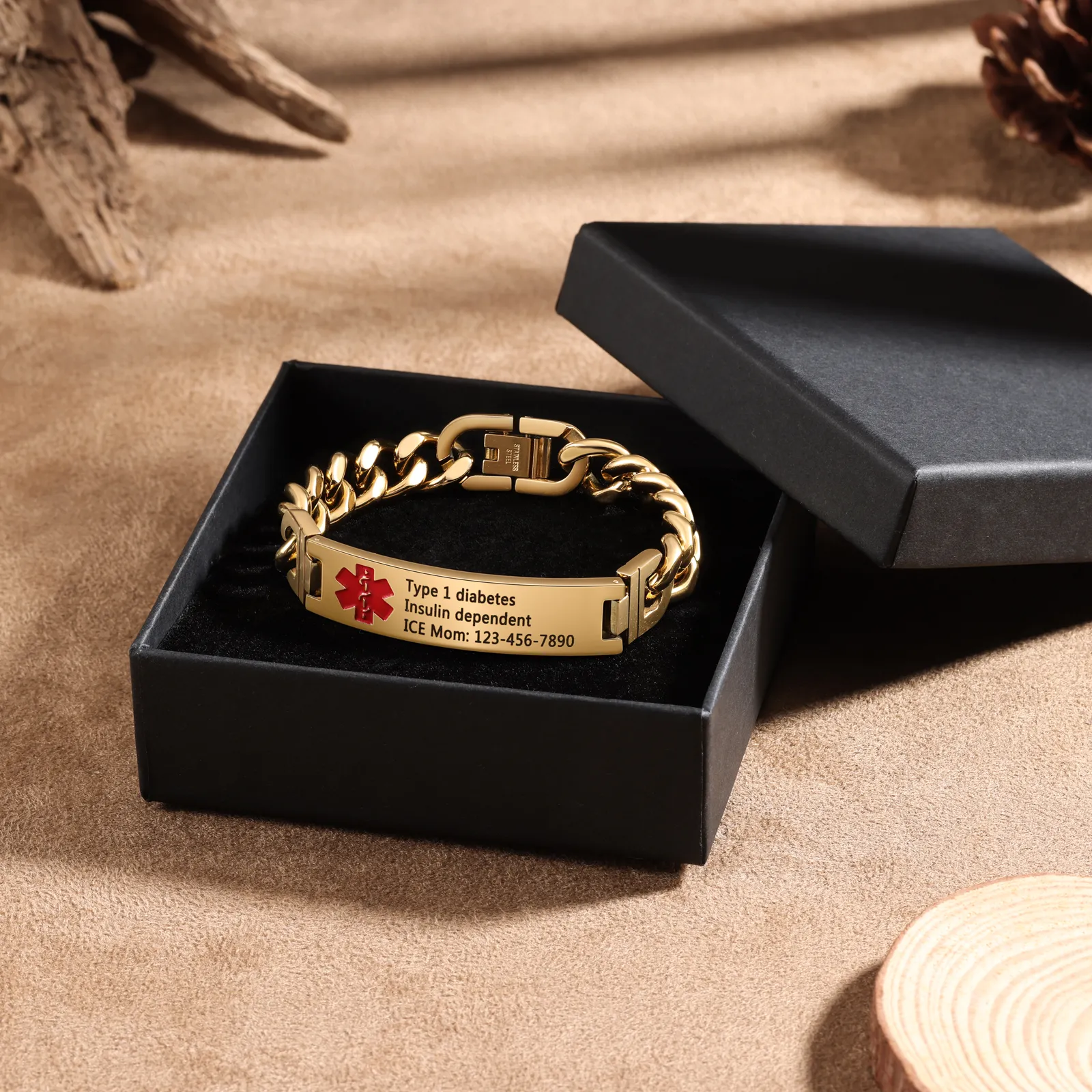 Custom Medical Alert ID Bracelet Practical Gift for Dad, Mom, Grandpa, Grandma, Friend | Jessemade