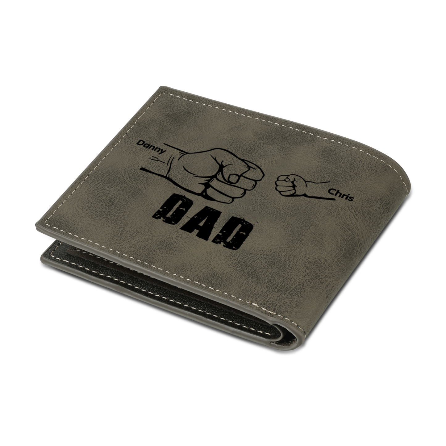 2 Names - Personalized Photo Custom Leather Men's Folding Wallet as a Father's Day Gift for Dad