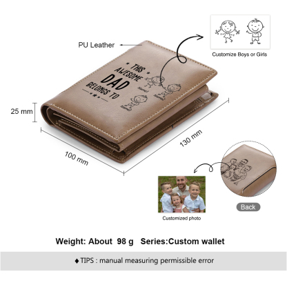 3 Names-Personalized Doll Customized Leather Men's Wallet Customized Name Folding Brown Wallet for Dad