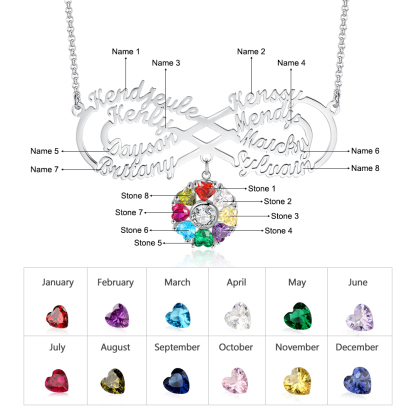 Personalized Infinity Necklace With 8 Birthstones Engraved Names Necklace Gift For Women