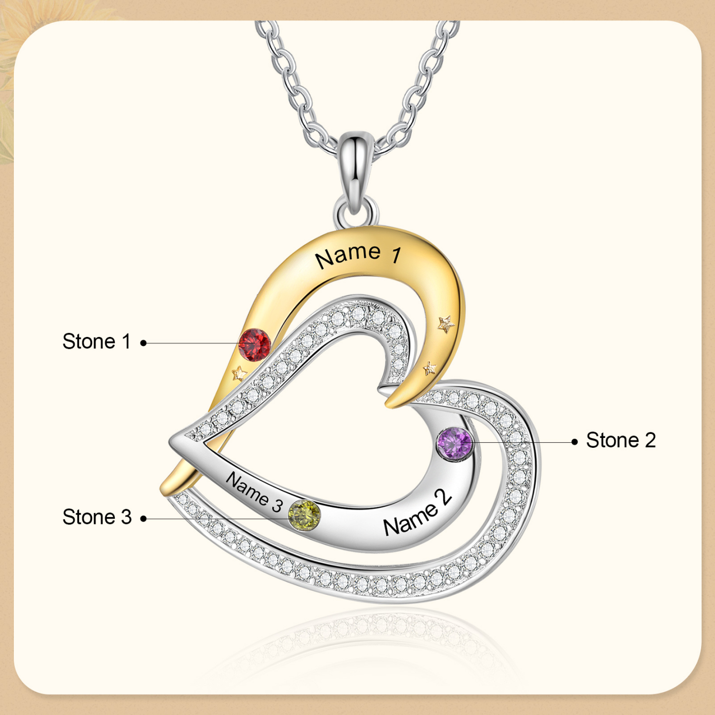 3 Names - Personalized Love Necklace with Customized Name and Birthstone, A Special Gift for Her