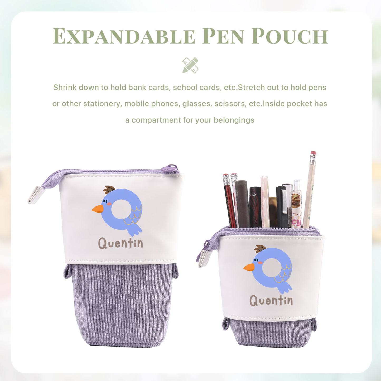 Personalized Pencil Case Custom Name & Letter Animals Pen Pouch Back To School Gift for Kids